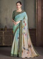 Silk Sky Blue Traditional Wear Printed Saree